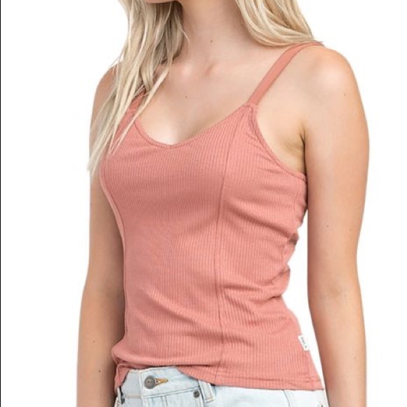 RVCA CONCUR Ribbed Tank Top in Mahogany Pink - Picture 2 of 3